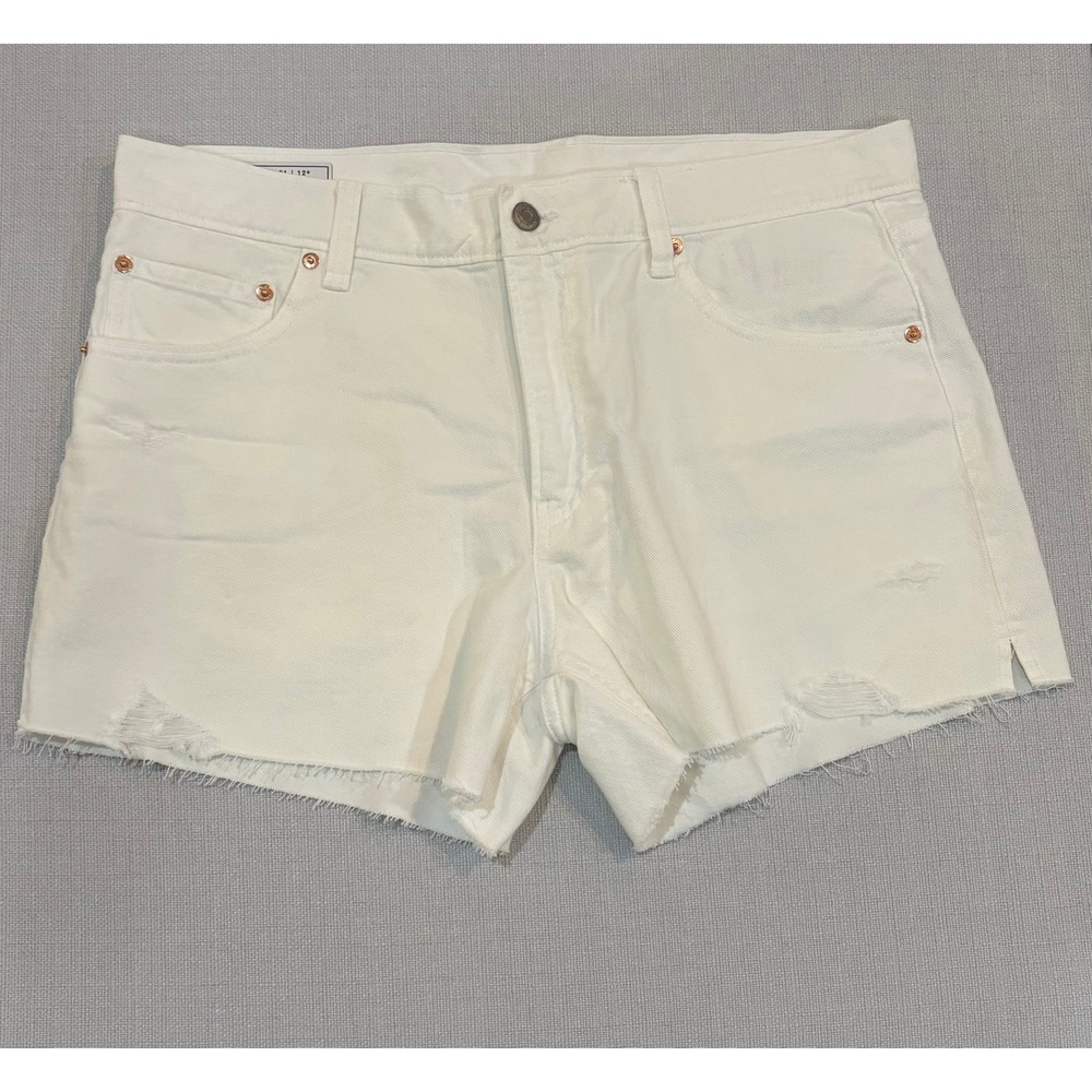 Gap Stride Short Women 12R White Good Distressed Low Rise Raw Hem Denim Shorts